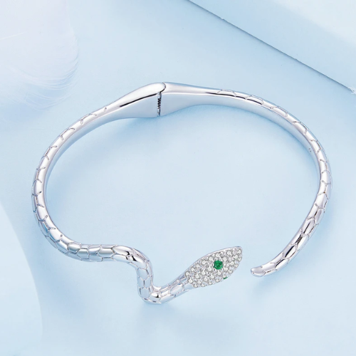 Bracelete Cobra com Zircônias Verdes